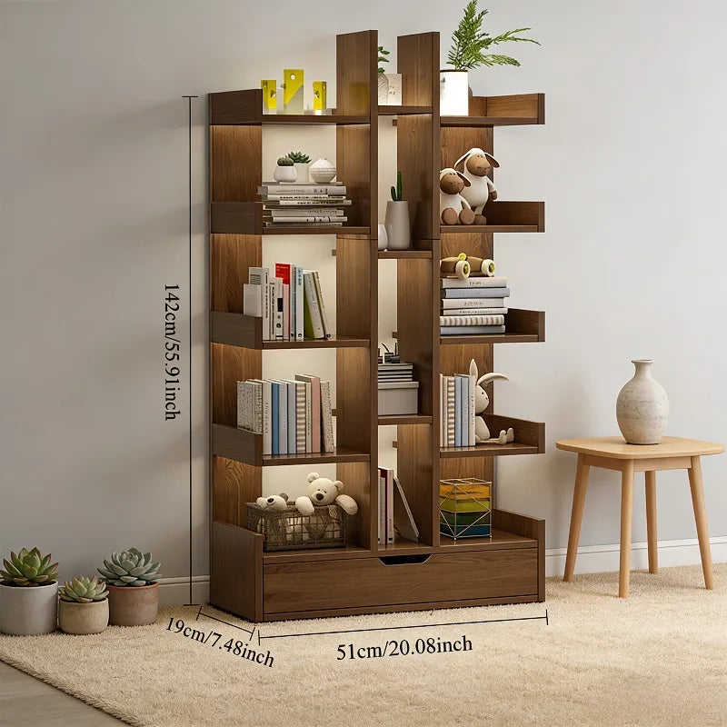 Modern Solid Wood Bookcase – Multi-Level Floor Standing Shelf Wooden Bookcase Axl