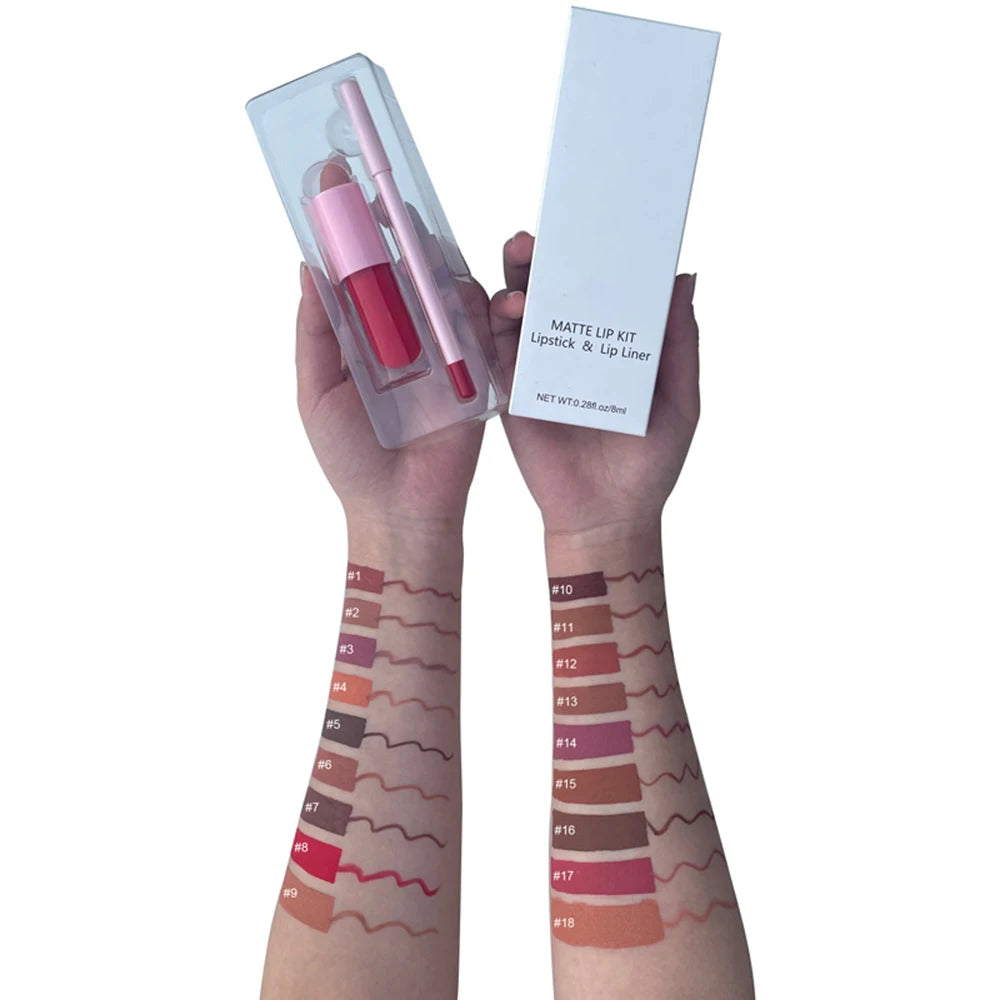 Vegan Pink Matte Liquid Lipstick & Lip Liner Set | Waterproof Lip Makeup Set Axl 03 5pcs with logo