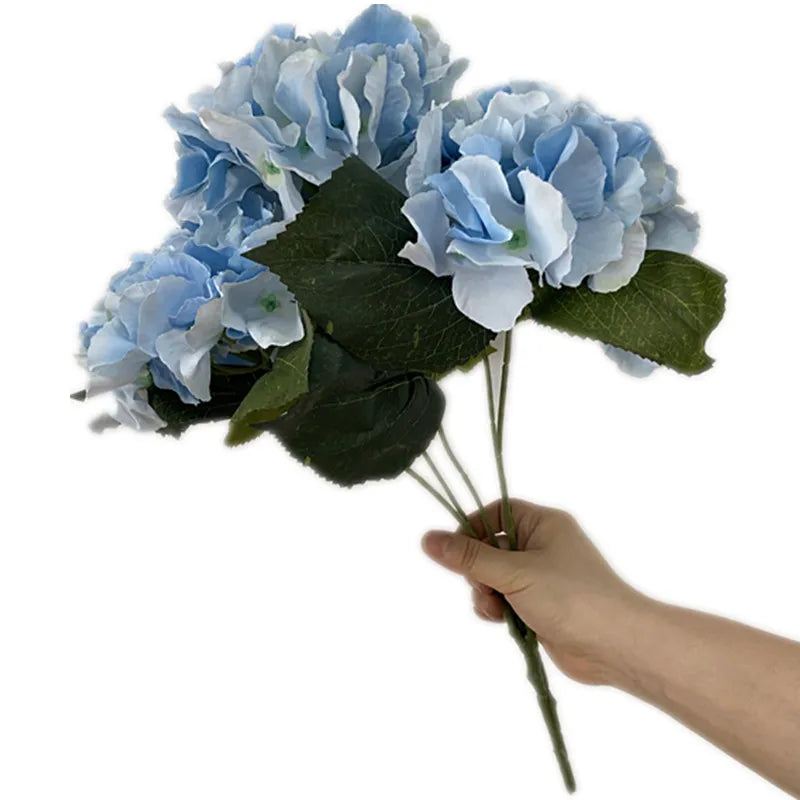 Silk Hydrangea Bouquet – 5-Head Artificial Flower Stem 45cm Artificial Flower Stem Axl Blue