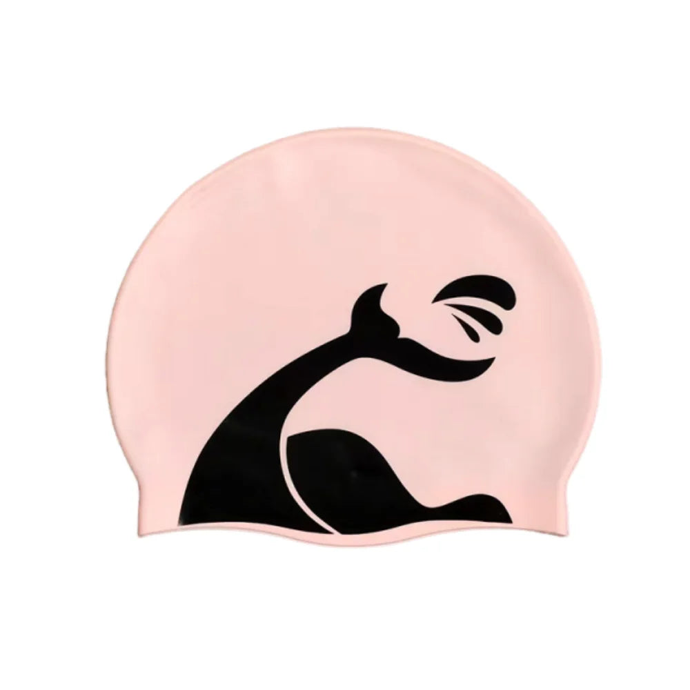 Plus Size Silicone Swim Cap – Printed, Waterproof & Ear Guard Silicone Swim Cap Axl Pink Black fishtail