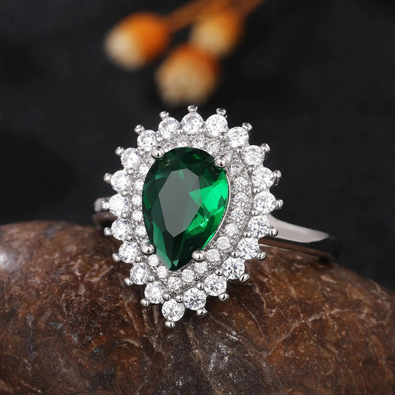Huitan Pear CZ Women's Ring – Green, Blue, Pink & Crystal CZ Fashion Ring Axl