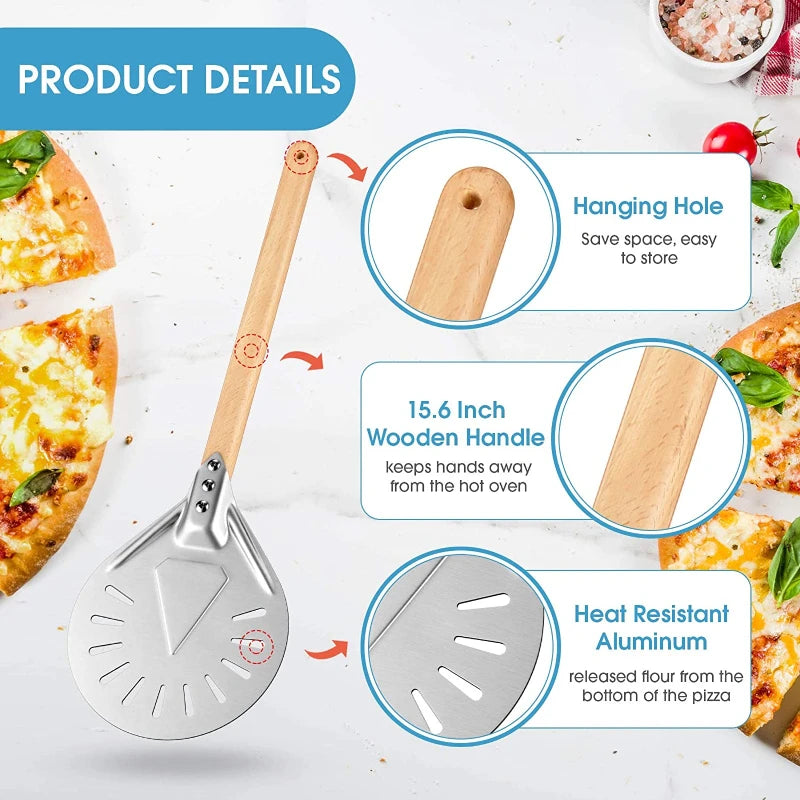 PGY Perforated Pizza Peel 7/8/9 Inch – Aluminum Wood Handle Pizza Peel Axl