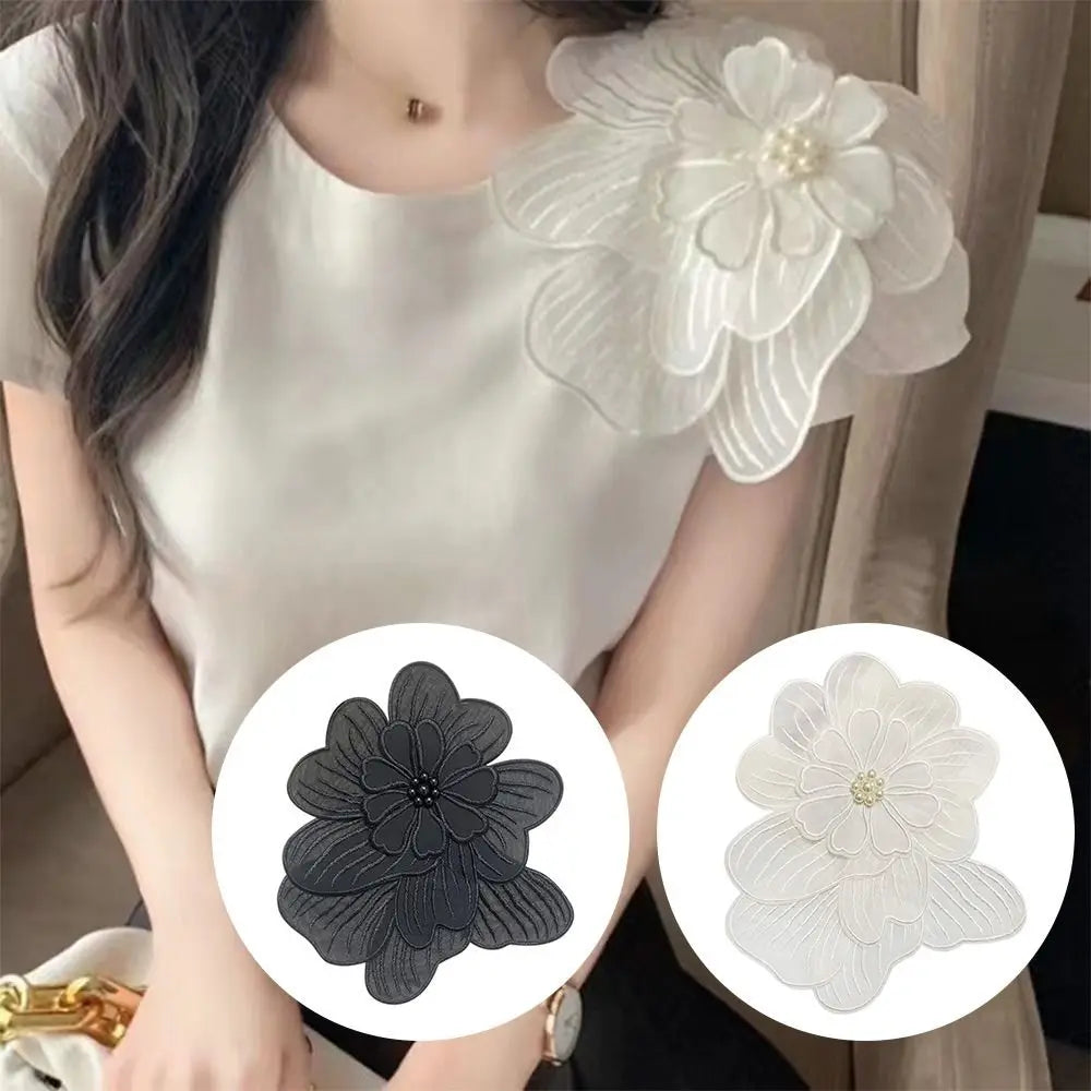 Handmade Pearl Flower Sew-On Embroidery Patches – White & Black Embroidery Sew-On Patch Axl