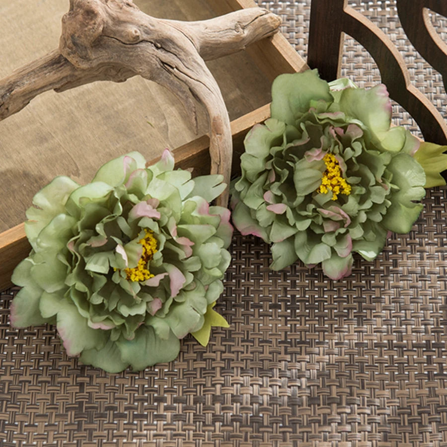 10 Pcs Silk Artificial Peony Flower Heads – Wedding & Home Decor Artificial Flower Heads Axl green 10 Pieces