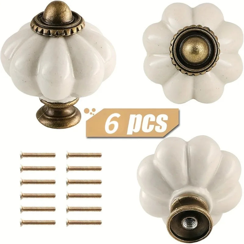 6-Pack White Pumpkin Cabinet Knobs – Vintage Drawer Pulls Cabinet Knobs Axl