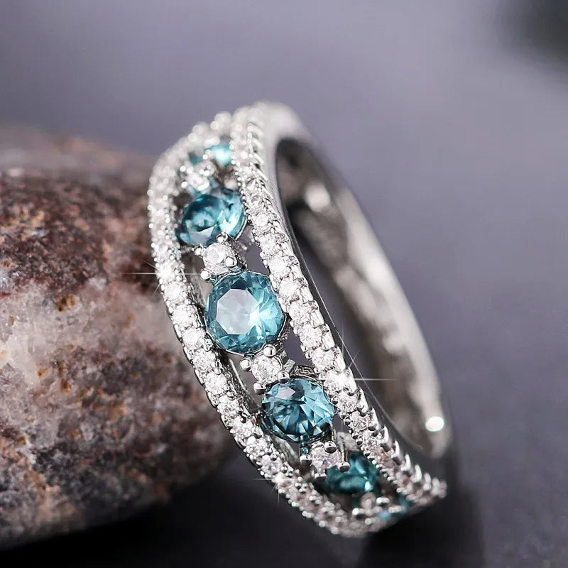 Huitan Blue CZ Women's Ring – Wedding & Daily Fashion Jewelry Fashion Ring Axl Q152 8