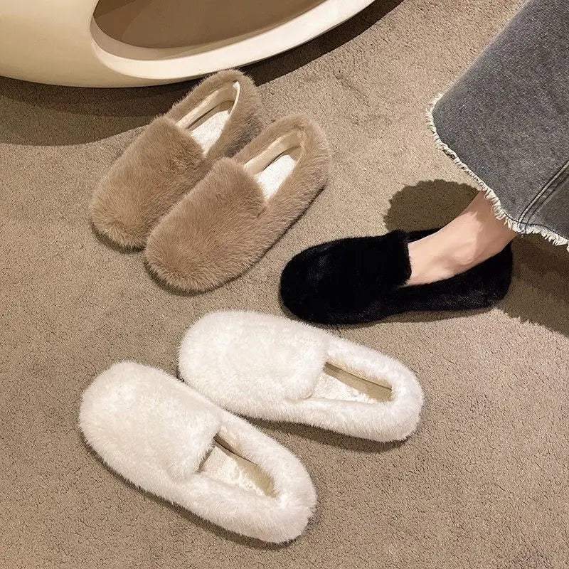 Women's Fur-Lined Slip-On Loafers | Warm Winter Ballet Flats Ballet Flat Loafers Axl
