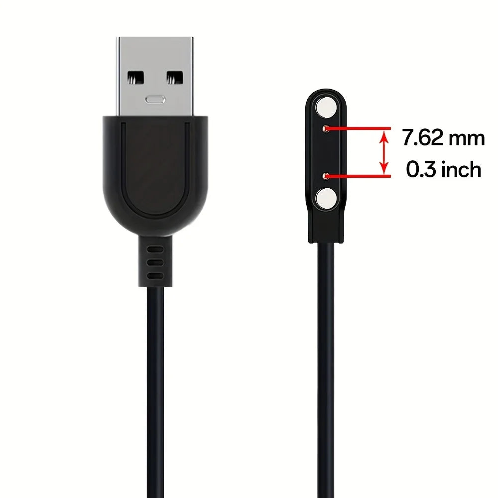 Universal 2-Pin Magnetic Smart Watch Charger Cable 7.62mm USB Watch Charging Cable Axl Black