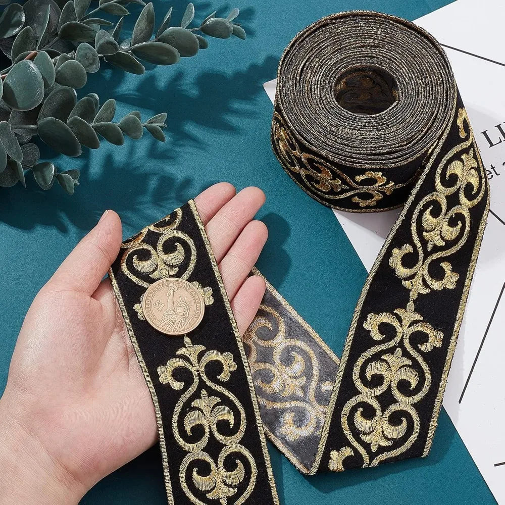 Ethnic Floral Jacquard Grosgrain Ribbon Goldenrod 46mm 3.8m Jacquard Craft Ribbon Axl