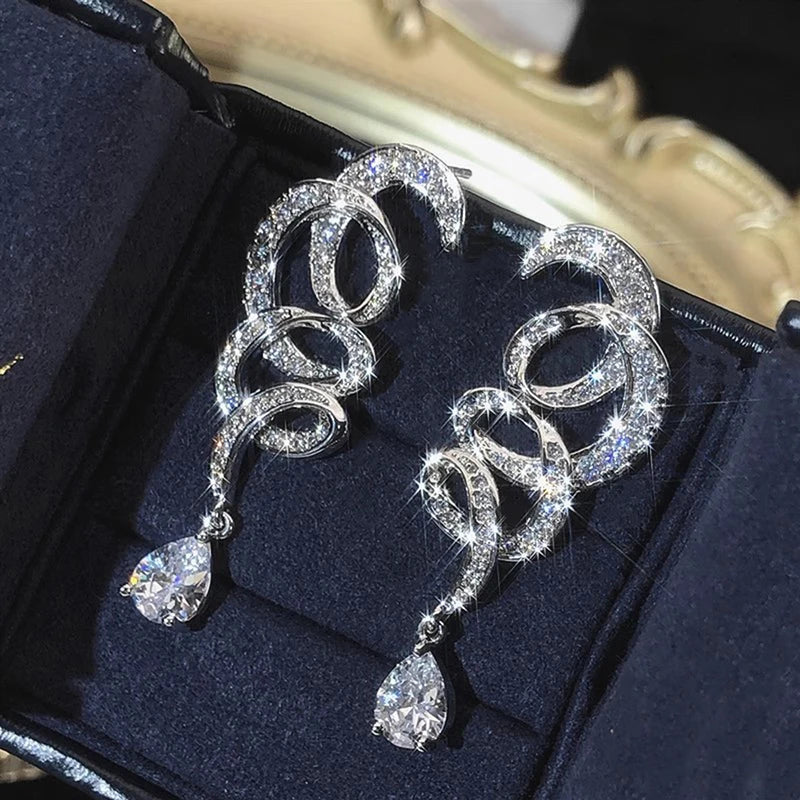 Huitan Ribbon Drop Earrings | Cubic Zirconia Pendant Jewelry Drop Earrings Axl