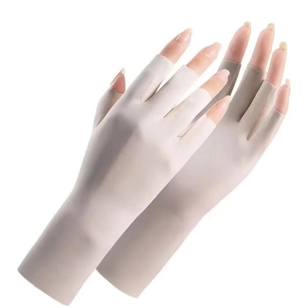 UV Ice Silk Fingerless Driving Gloves for Women | Sun Protection Fingerless Sun Gloves Axl Nude