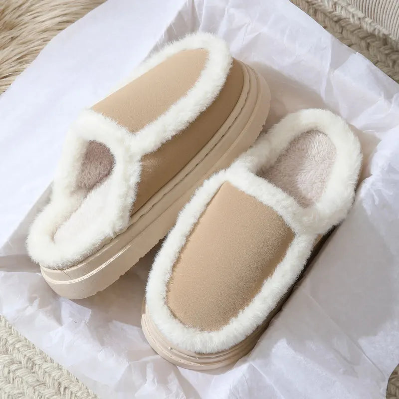 Women's Fluffy Plush Slippers – Plus Size Non-Slip Faux Suede Women's Plush Slippers Axl Khaki 44-45