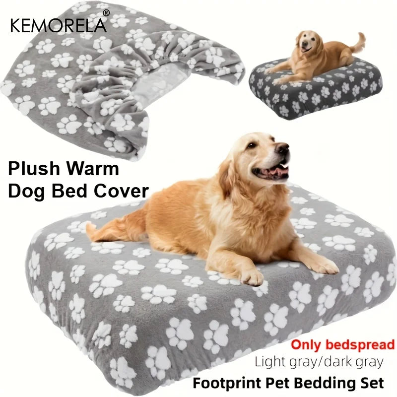 KEMORELA Plush Dog Bed Cover | Cartoon Footprints S–XL Dog Bed Cover Axl
