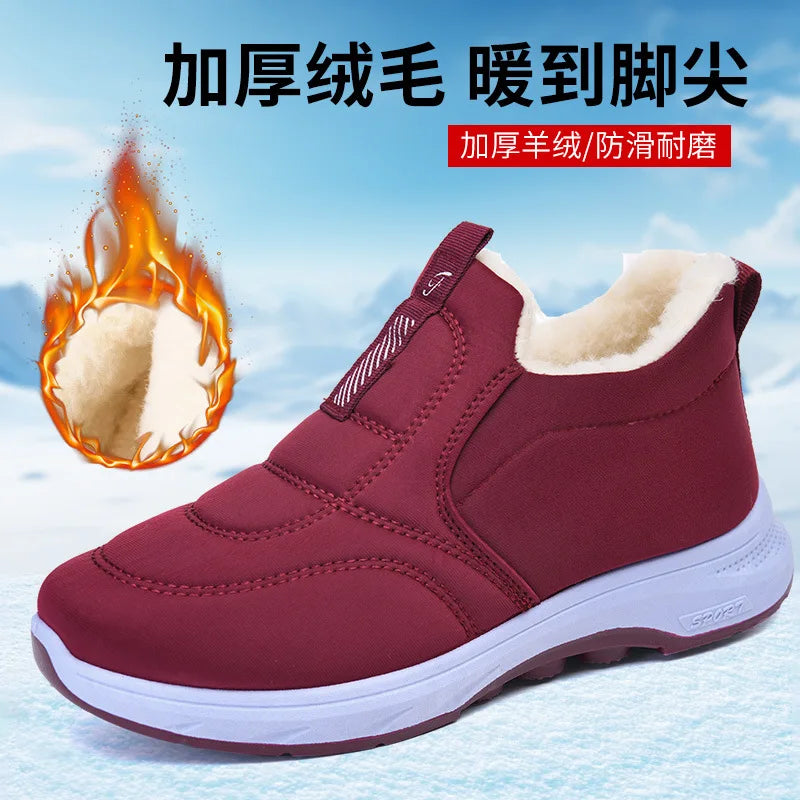 Women's Winter Snow Boots – Velvet Lined Warm Slip-On Mid-Calf Winter Snow Boots Axl Red 37
