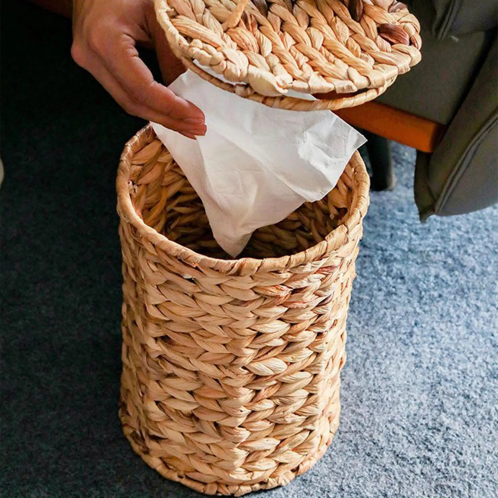 Woven Gourd Grass Waste Basket – Round Rattan Trash Can Woven Waste Basket Axl