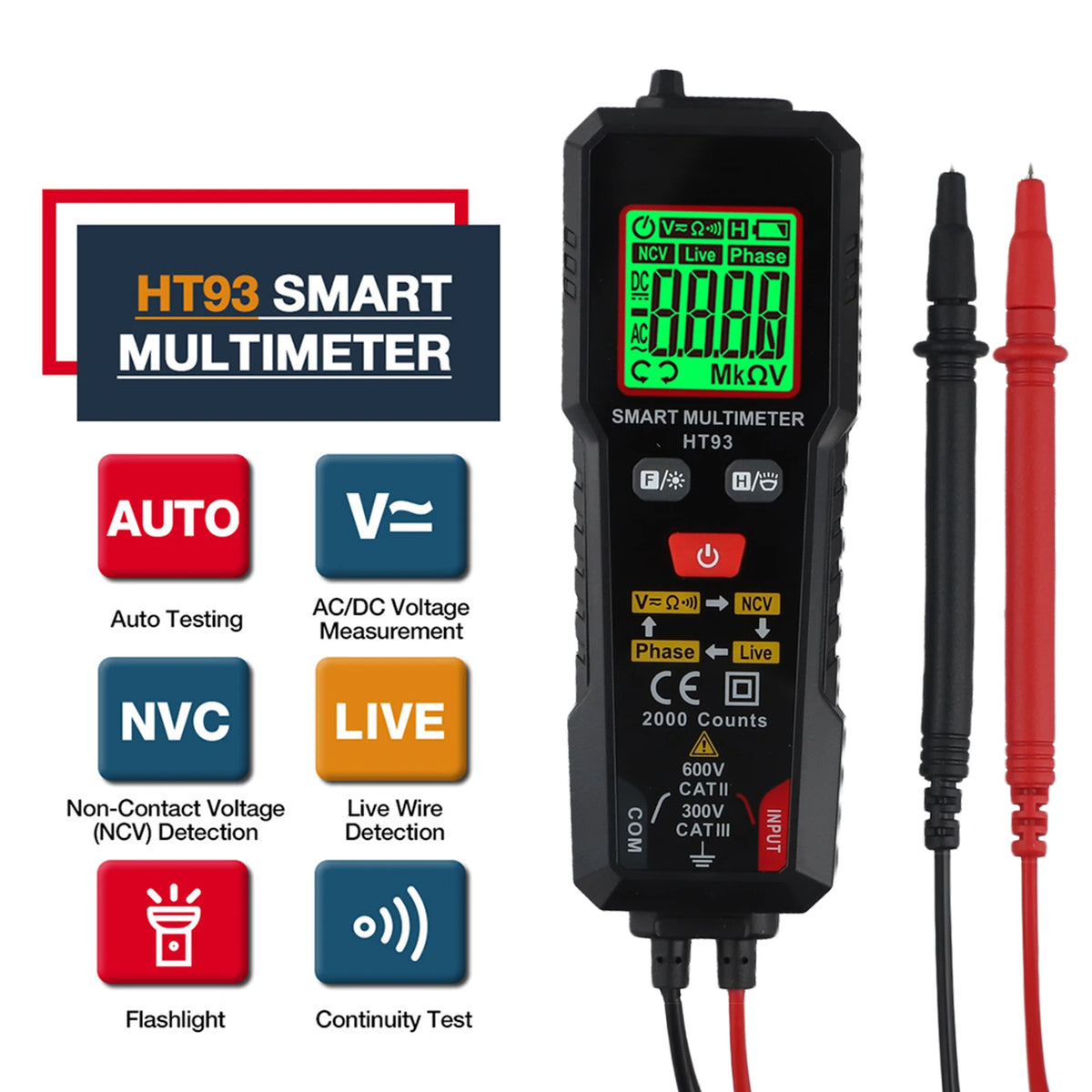 Auto Range Digital Multimeter – NCV, LED Flashlight & Data Hold Digital Multimeter Axl
