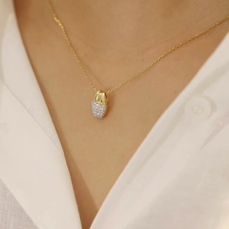 Huitan Two-Tone Egg Pendant Necklace – Cubic Zirconia Pendant Necklace Axl