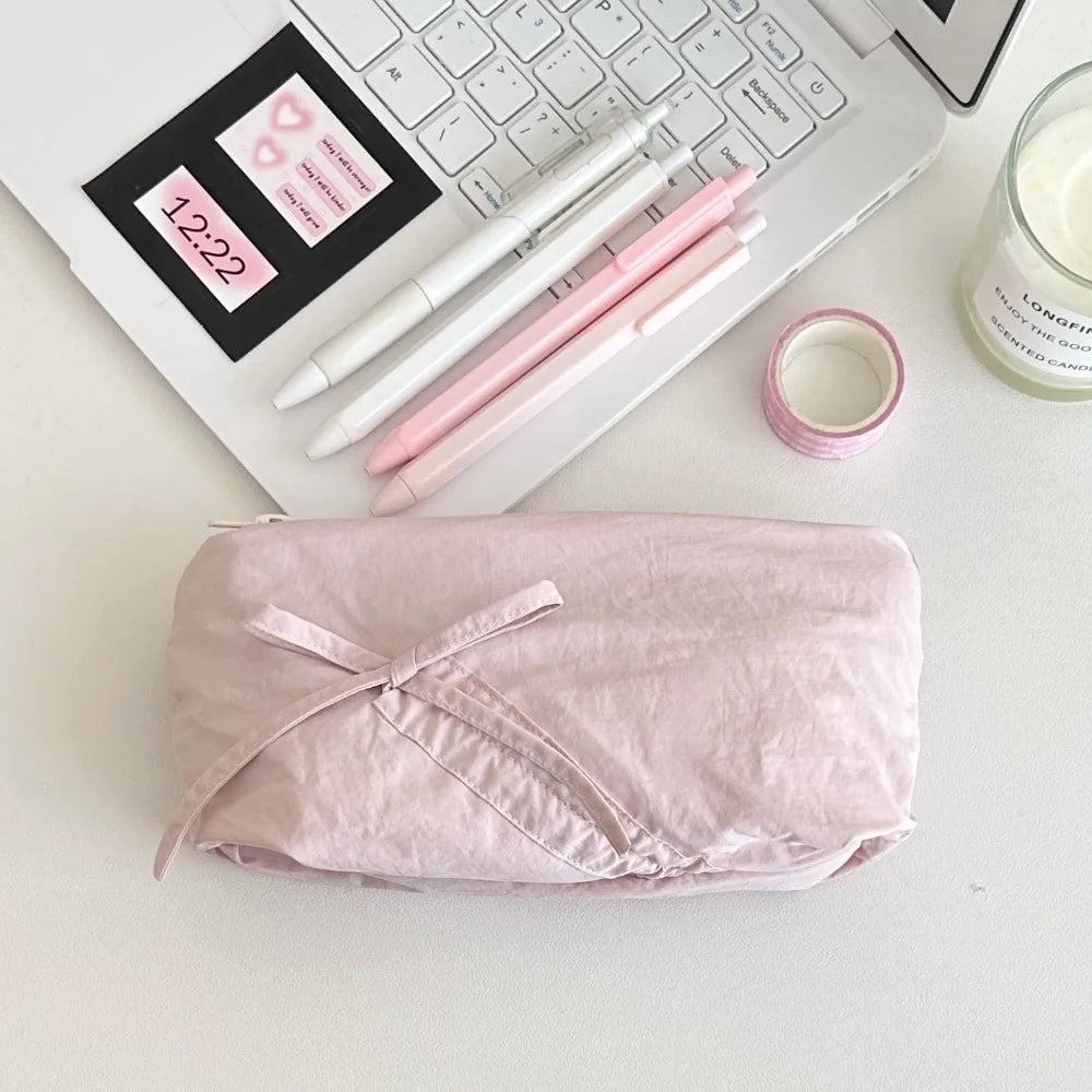 Large Capacity Bowknot Pencil Case – Cute Bow Zipper Pouch Pencil Case Axl Pink