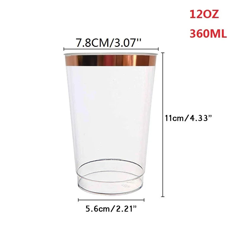 Gold Rim Disposable Plastic Cups 25/50 Pack – Party & Wedding Disposable Party Cups Axl