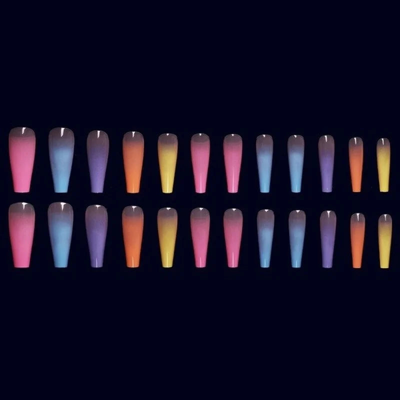 24-Piece Rainbow Coffin Ballerina False Nails – Full Cover Tips False Nails Axl