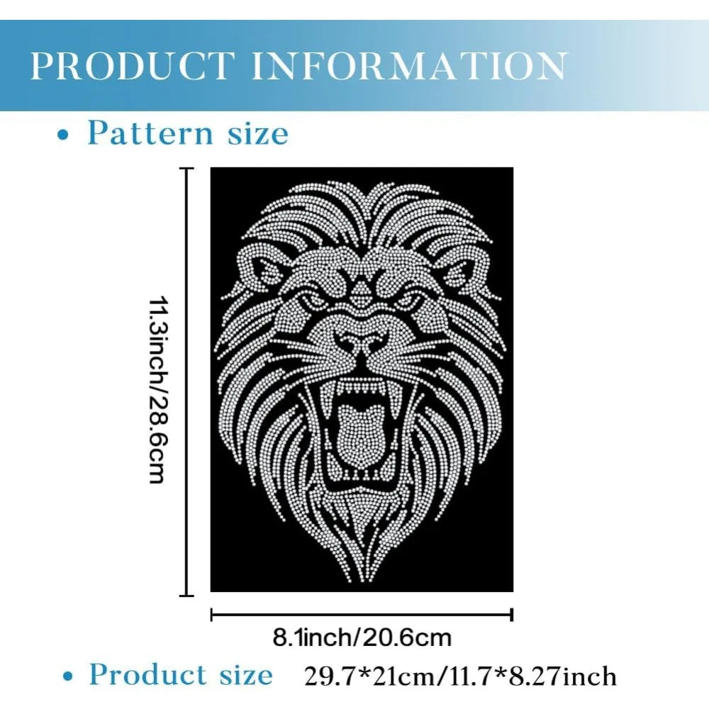 Lion Glass Rhinestone Iron-On Patch Appliqué – 297x210mm Iron-On Rhinestone Patch Axl