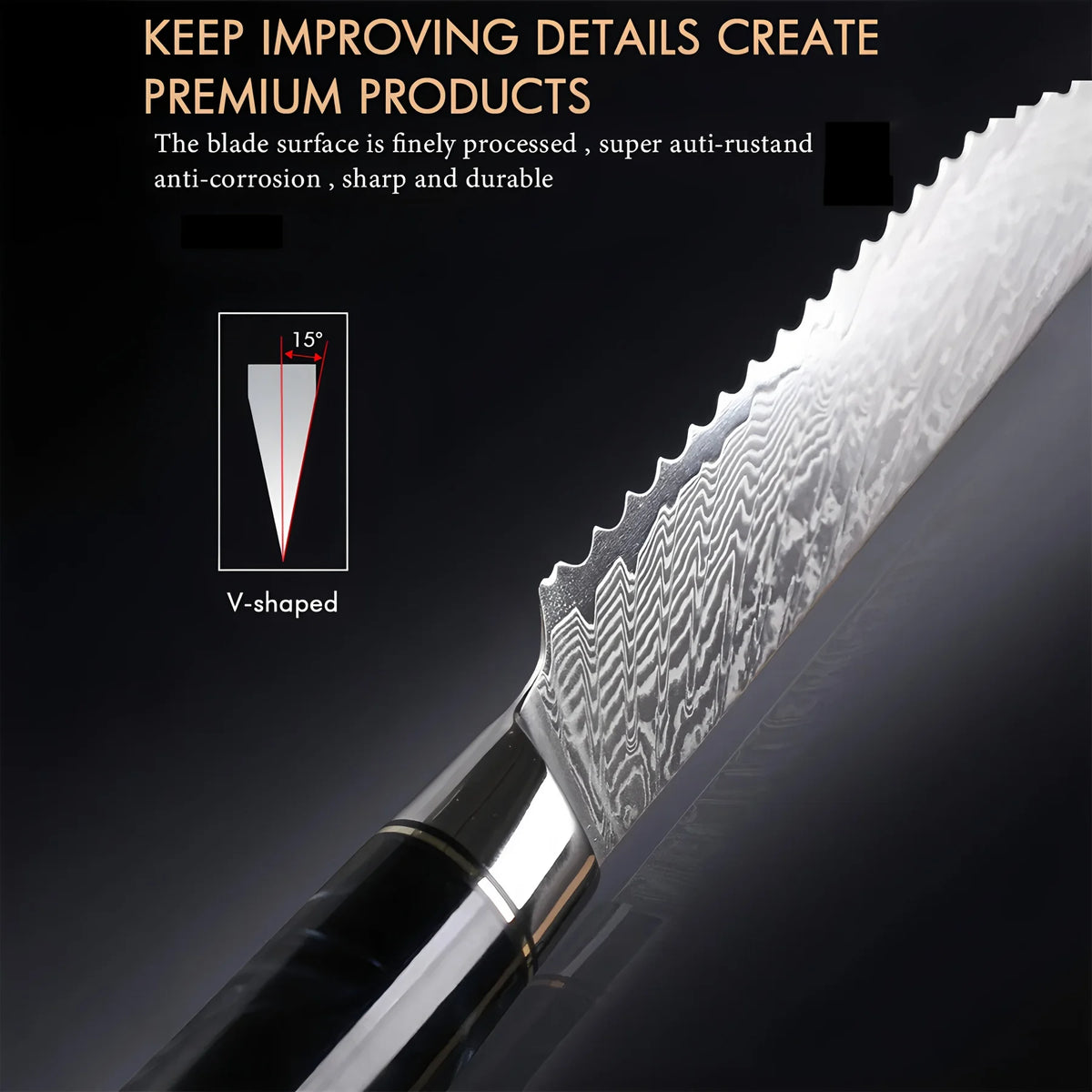 67-Layer Damascus Steel Bread & Cake Slicing Knife Damascus Bread Knife Axl