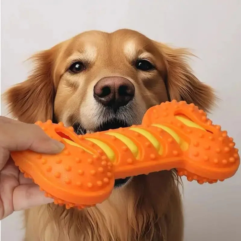 Squeaky Rubber Bone Dog Chew Toy – Bite-Resistant Puppy Stick Dog Chew Toy Axl Orange-1pcs