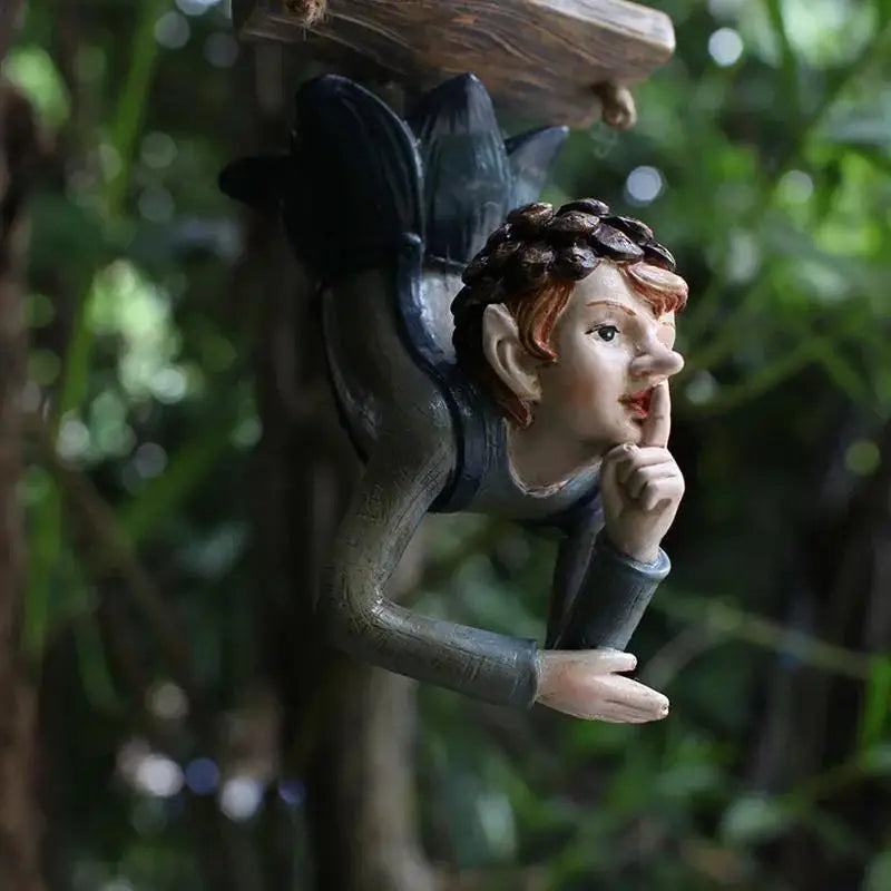 Garden Hanging Elf Ornament – Resin Fairy Figurine for Patio & Yard Garden Figurine Axl