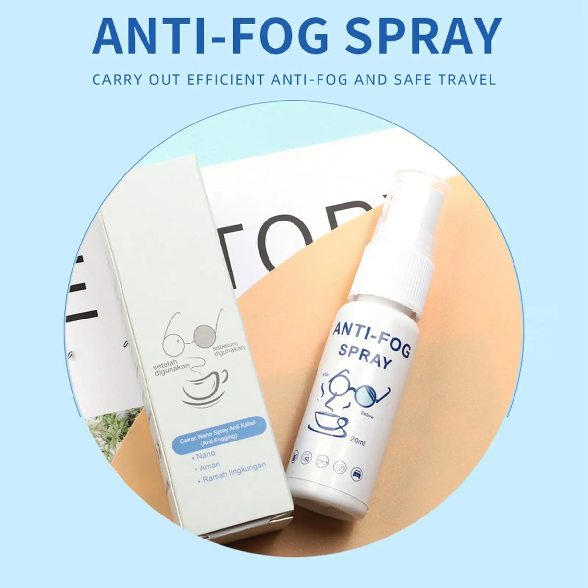 Anti-Fog Spray for Glasses, Windshield & Mirrors – 20ml Anti-Fog Lens Spray Axl