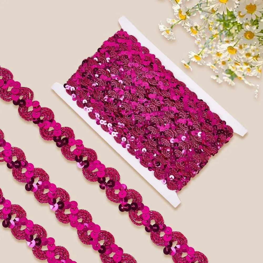 Crimson Wave Sequin Ribbon 17mm Paillette Trim – 12 Yards Sequin Trim Ribbon Axl