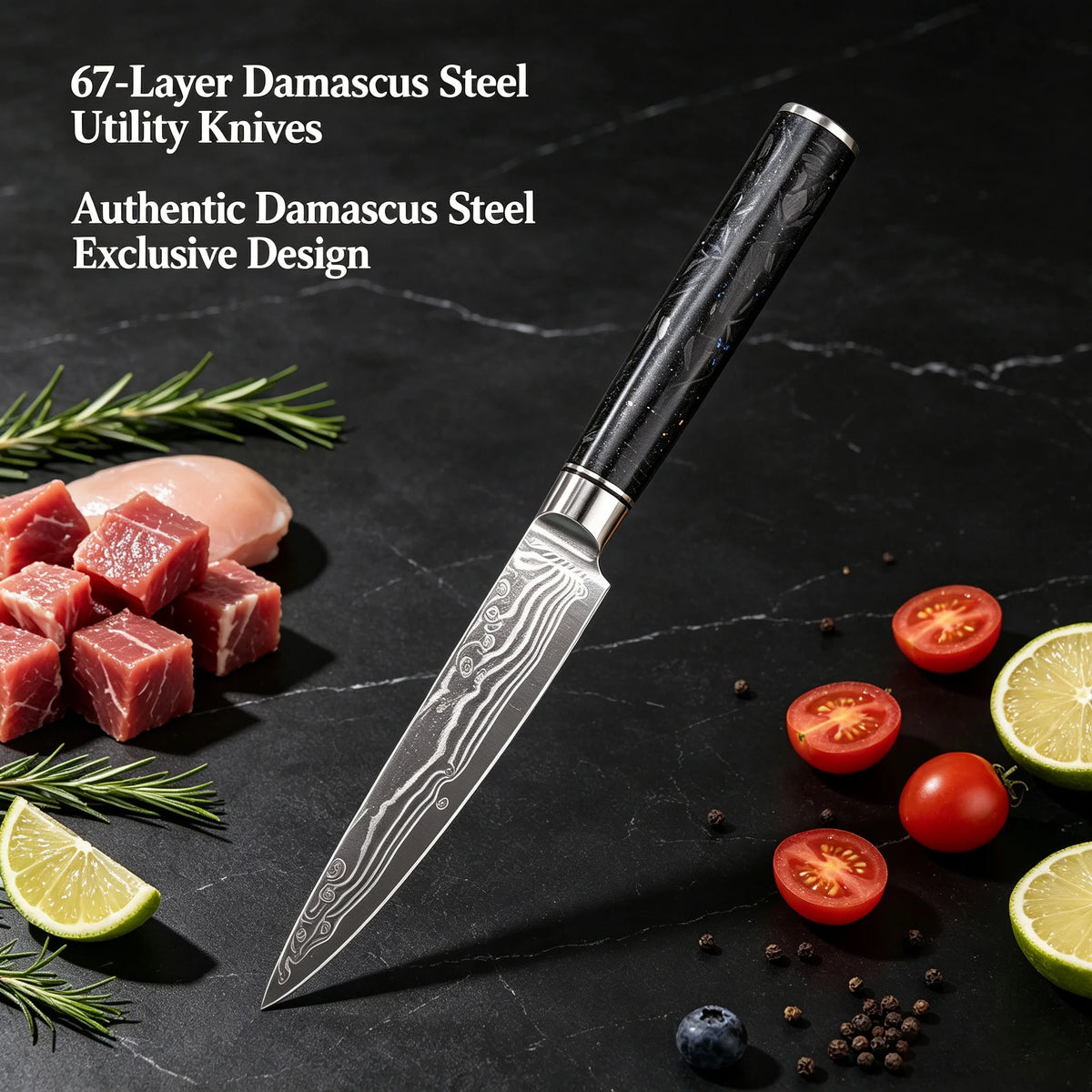 67-Layer Damascus Steel Kitchen Knife – Utility & Slicing Damascus Kitchen Knife Axl