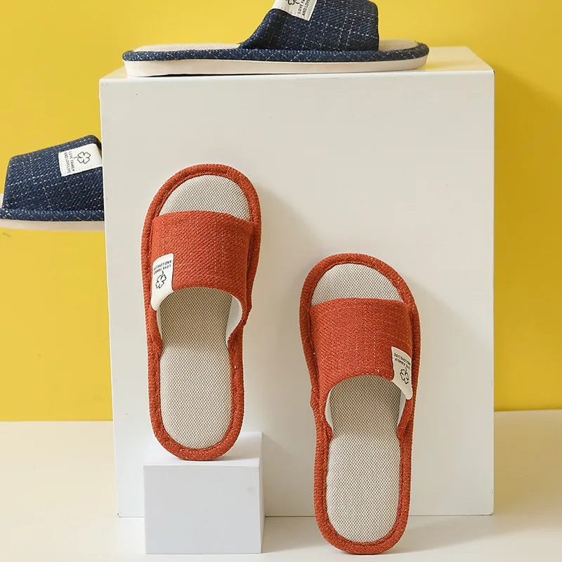 Open-Toe Hemp Linen Slippers – Breathable Indoor Slides Indoor Slippers Axl