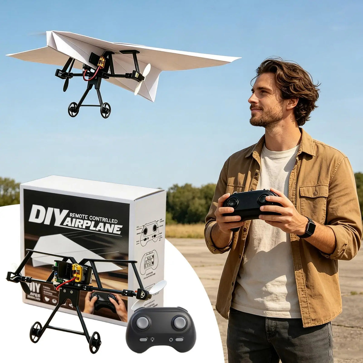 RC Paper Airplane Electric Power Kit – DIY Foldable Outdoor Toy RC Airplane Kit Axl