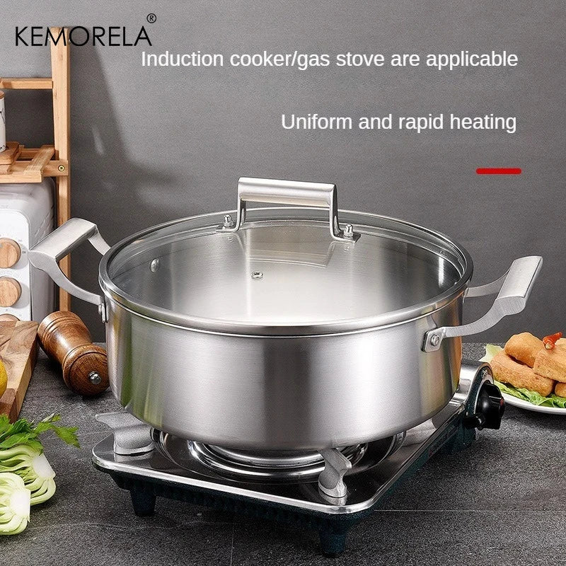 KEMORELA 5-Layer 304 Stainless Steel Soup & Hot Pot Glass Lid Stainless Steel Soup Pot Axl
