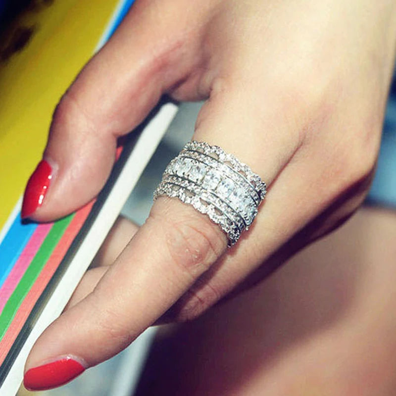 Huitan Women's Wide Band CZ Ring – Wedding & Party Jewelry Fashion Ring Axl Q801 10