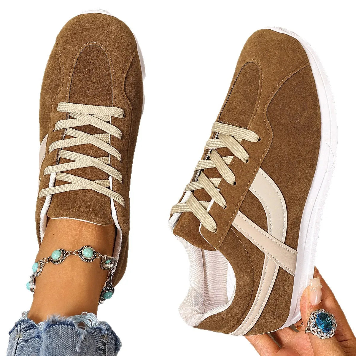 Women's Breathable Flat Trainers – Casual Lace-Up, Plus Size Women's Flat Trainers Axl