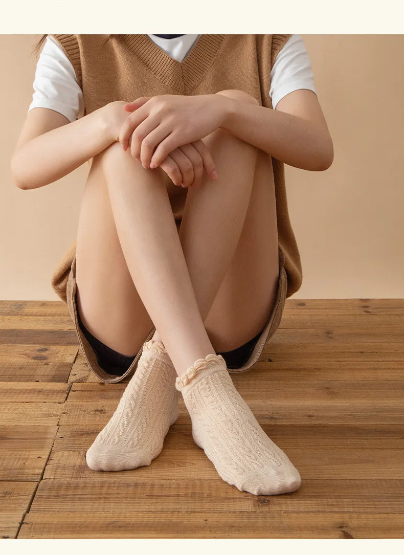 6 Pairs Women's Lace Knit Socks – JK Korean College Style Women's Fashion Socks Axl