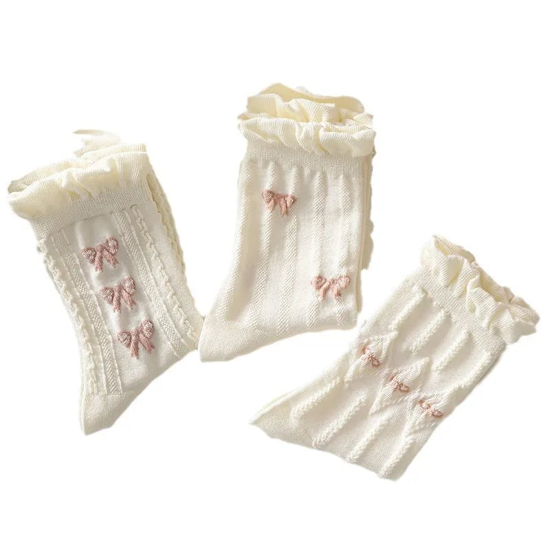 5 Pairs Women's Lolita Mid Tube Socks – Bow & Flower Pattern Women's Fashion Socks Axl