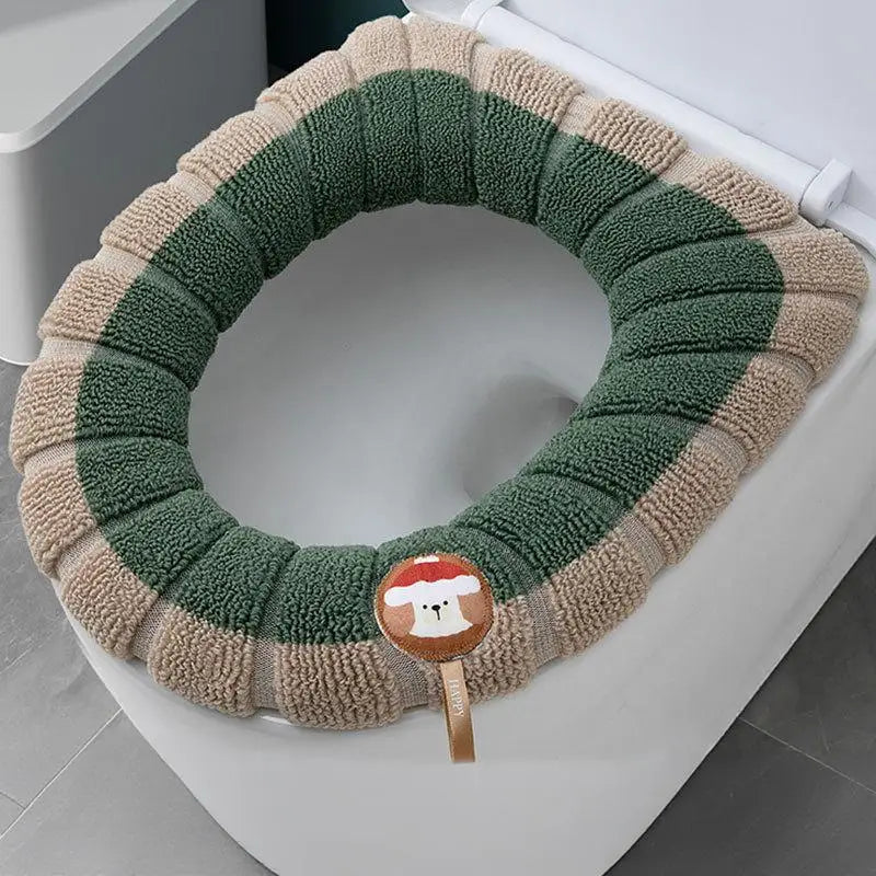 Thickened Knitted Toilet Seat Cover – Washable Color Block Mat Toilet Seat Cover Axl one size Green