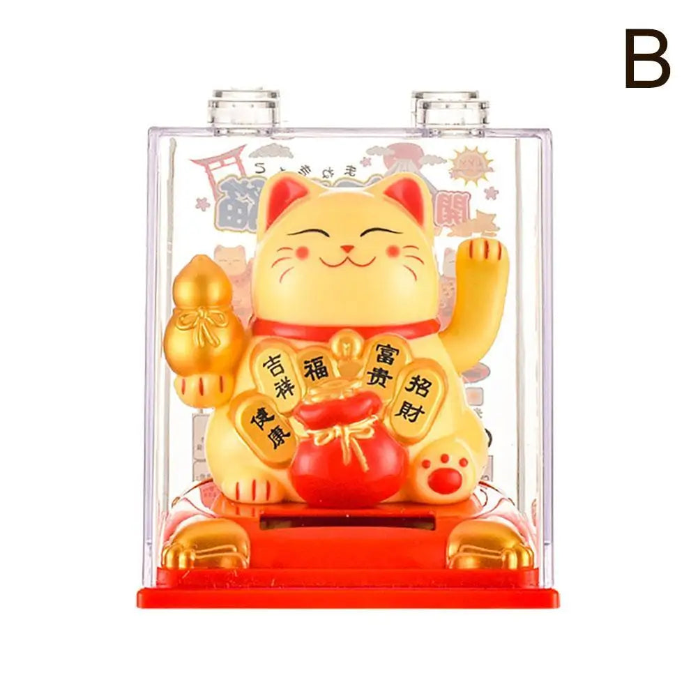 Solar Lucky Cat Figurine – Auto Wave Fortune Cat Ornament Solar Cat Figurine Axl B