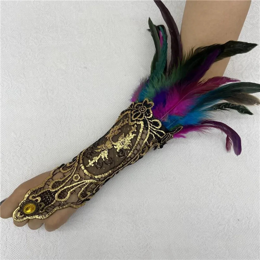 Women's Feather Lace Cuffs – Vintage Gothic Halloween Wristband Costume Feather Gloves Axl Multicolor