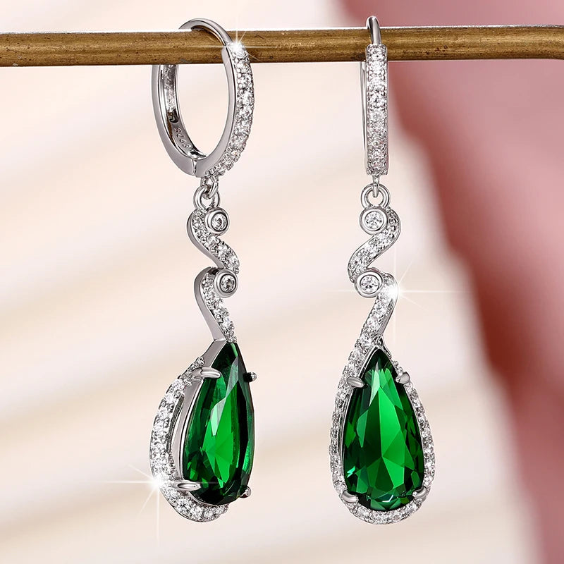 Huitan Green Cubic Zirconia Dangle Drop Earrings for Women Drop Earrings Axl