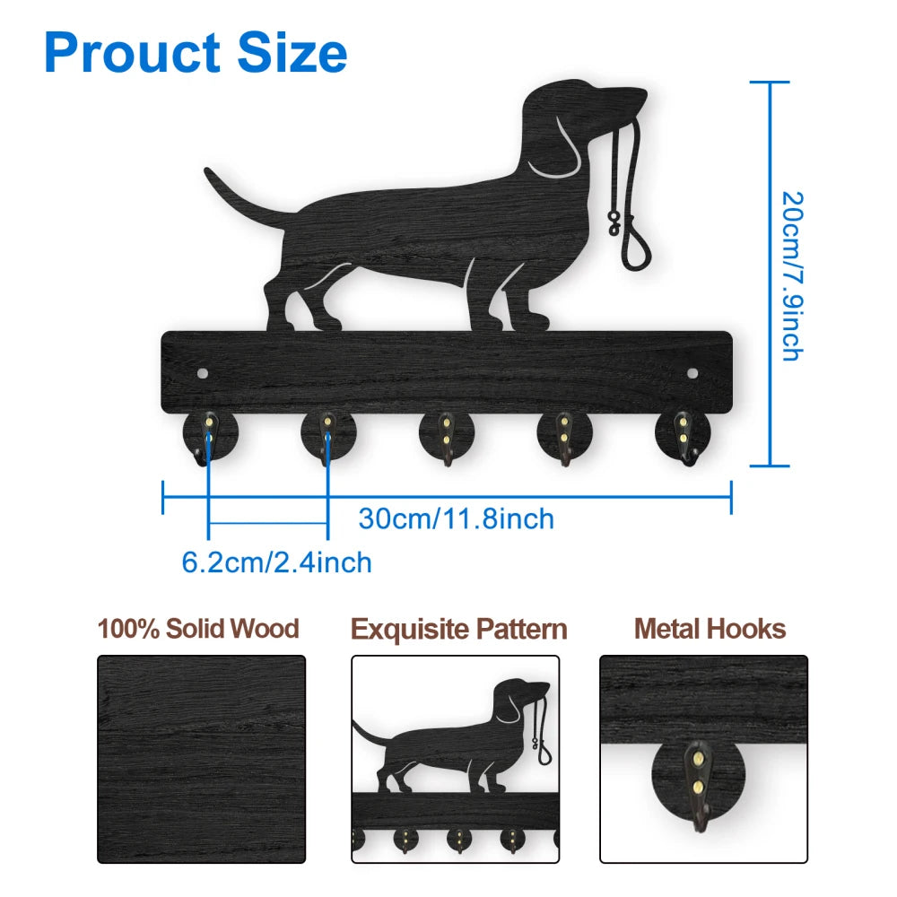 Wolf Forest Wood Wall Coat Rack – 5 Hook Key Holder 11.8in Wall Coat Rack Axl AECH04-06548