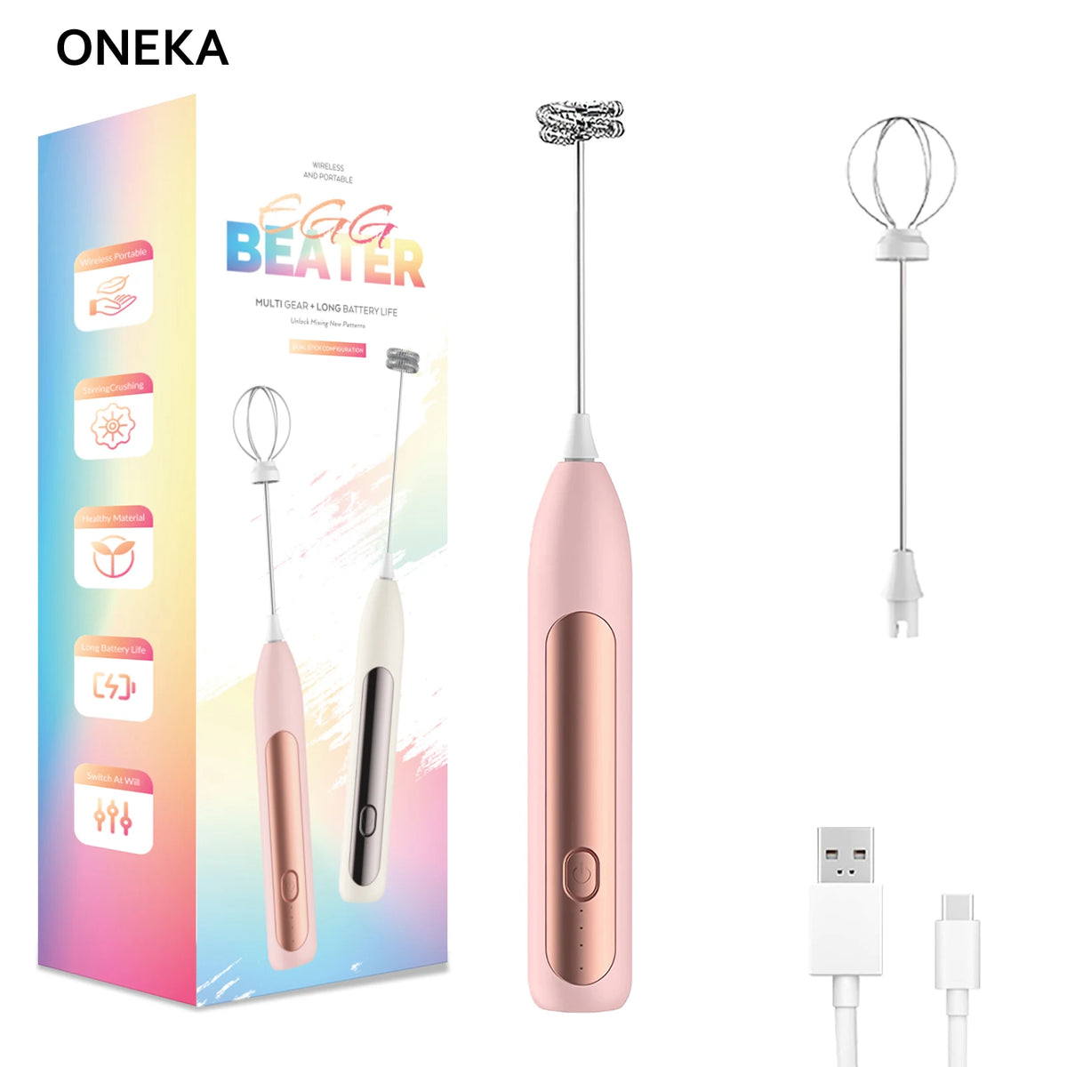 Rechargeable Handheld Milk Frother – Foam Maker for Coffee & Matcha Milk Frother Axl Pink