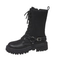 Women's Punk Mid-Calf Motorcycle Boots – Belt Buckle Zipper Mid-Calf Boots Axl black 40