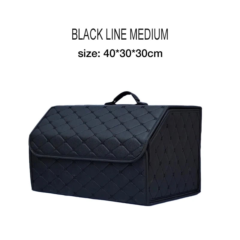 Leather Car Trunk Organizer – Large Folding Storage Box Car Trunk Organizer Axl Black M