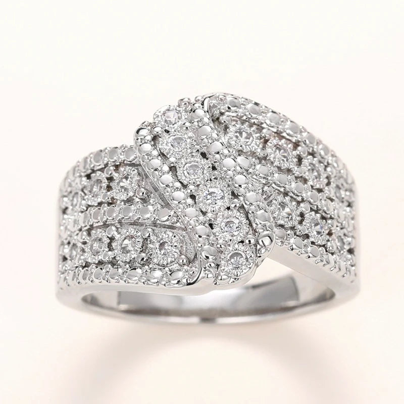 Huitan Knot Wedding Ring – Cubic Zirconia Women's Band Q587 Fashion Ring Axl Q587 10