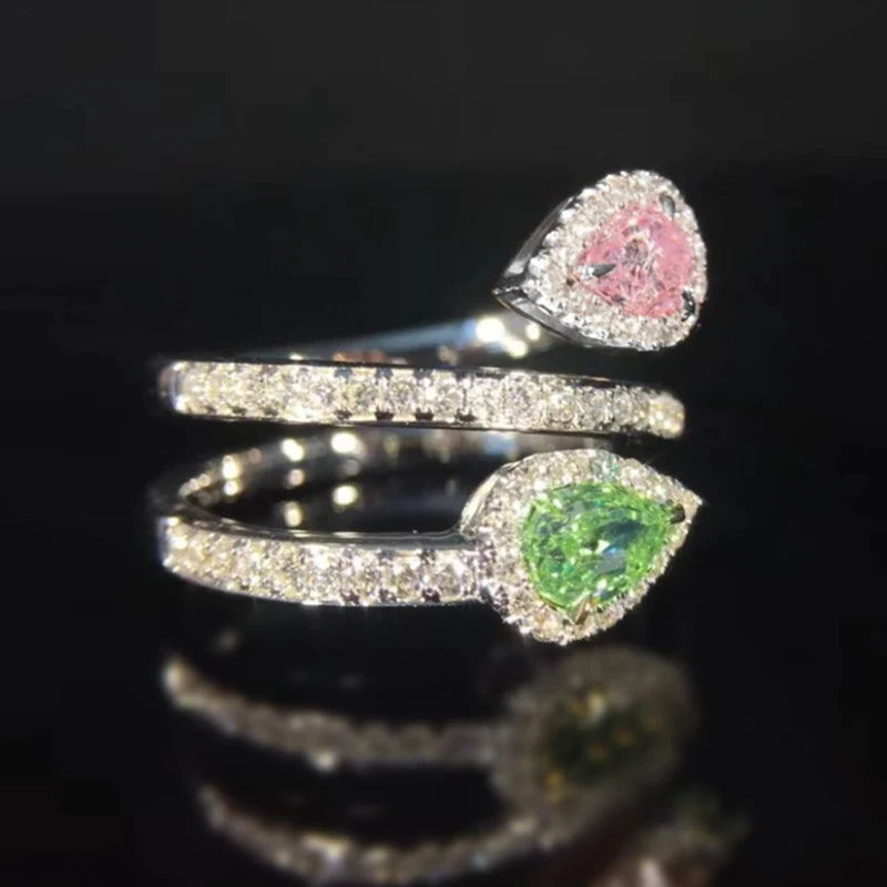 Huitan Pink & Green CZ Cross Ring for Women | Trendy CZ Fashion Ring Axl