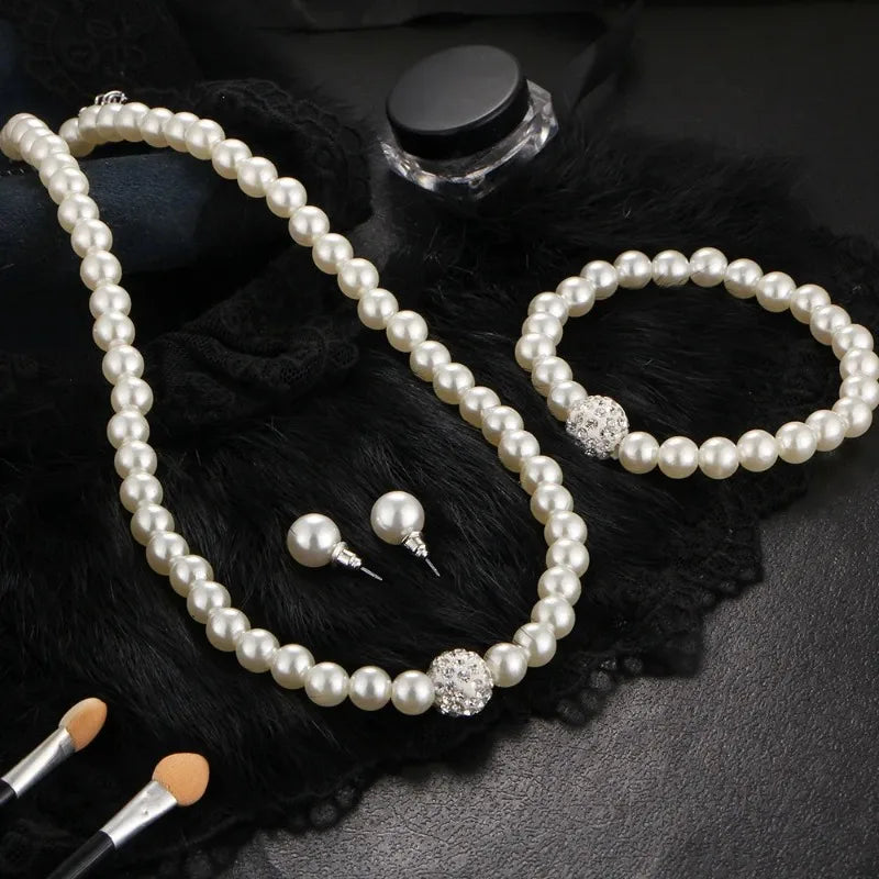 3-Piece Imitation Pearl Bridal Jewelry Set – Necklace, Bracelet & Studs Bridal Jewelry Set Axl