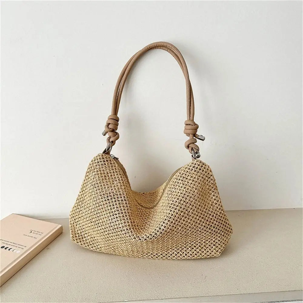 Women's Handmade Woven Straw Tote Bag – Rattan Beach Shoulder Bag Woven Tote Bag Axl khaki